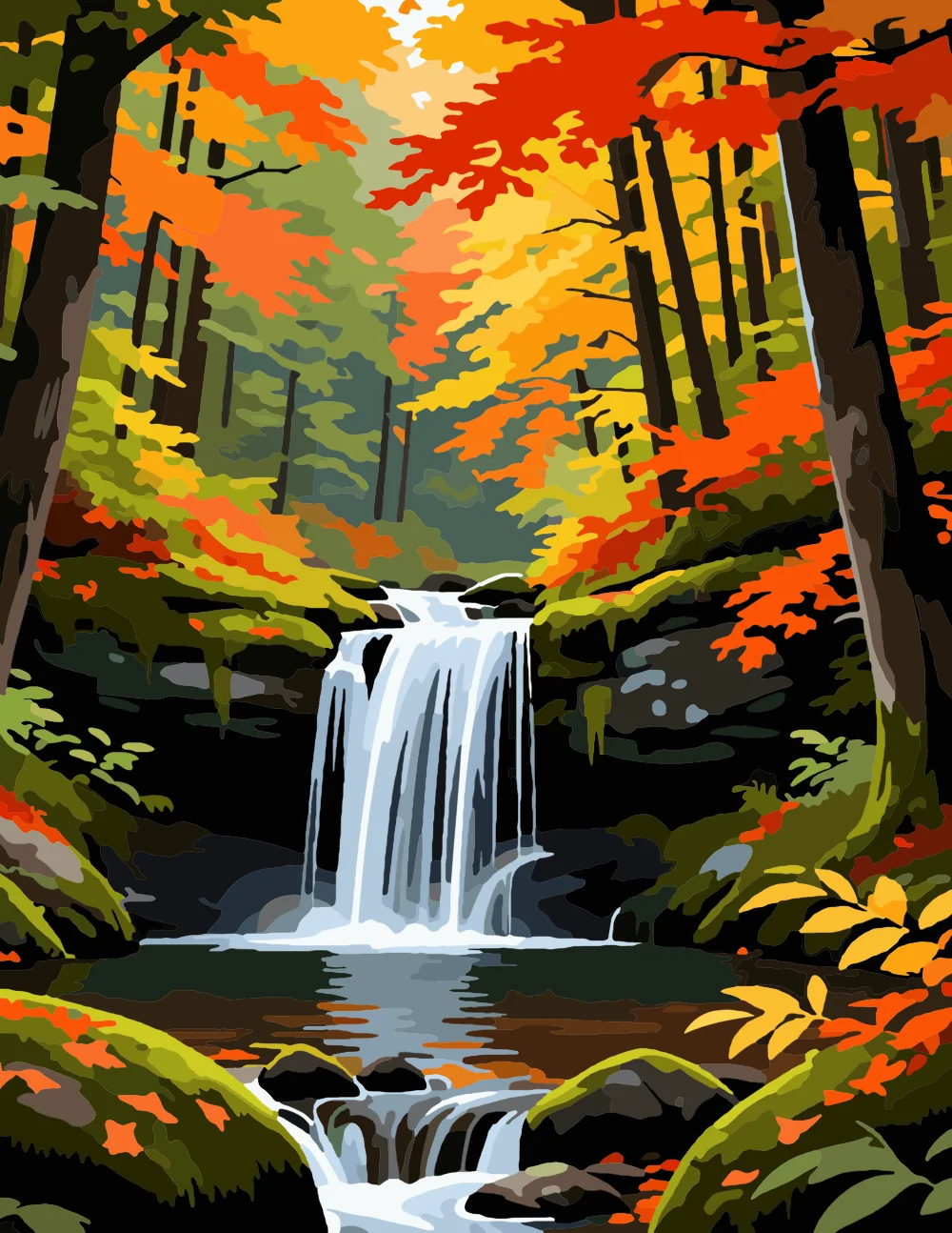 Autumn Forest Waterfall Full-Color Version