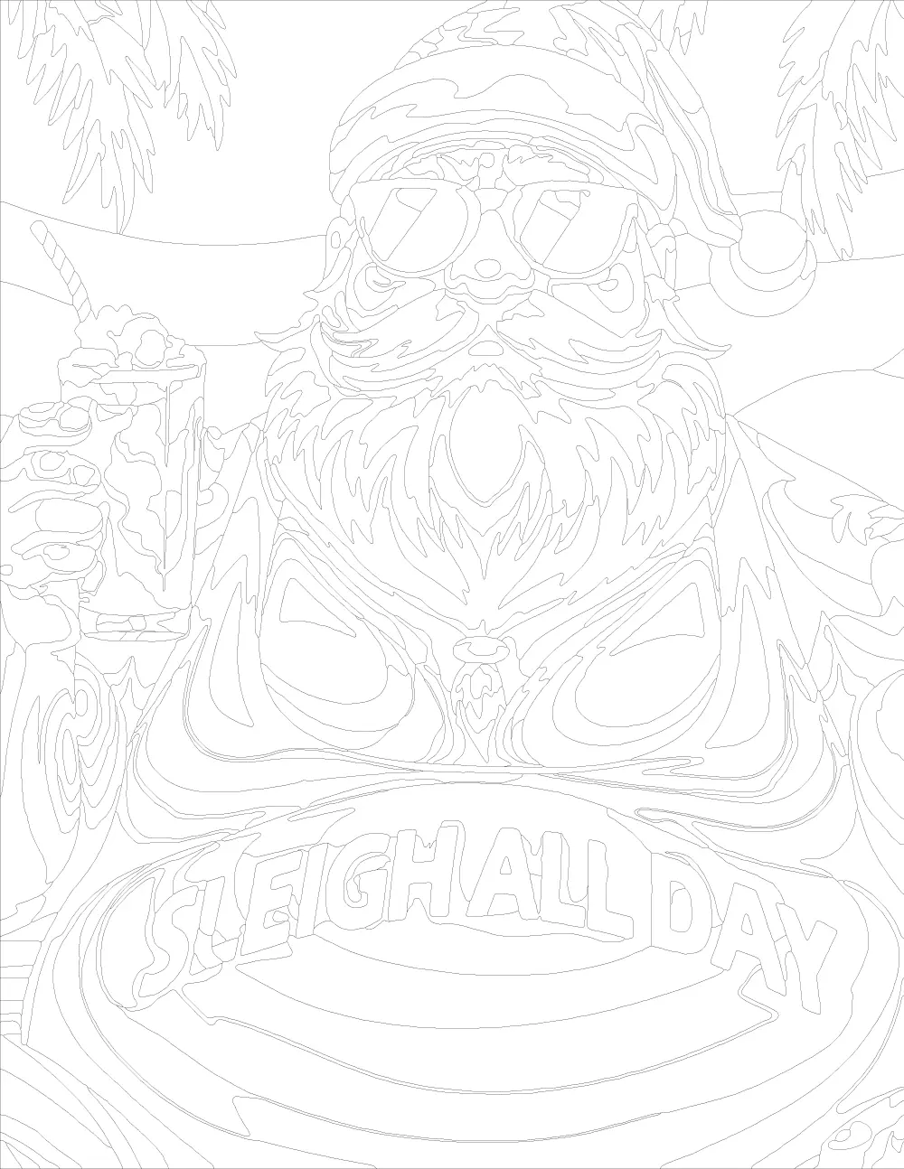 Beach Santa with Cocktail Outline Version