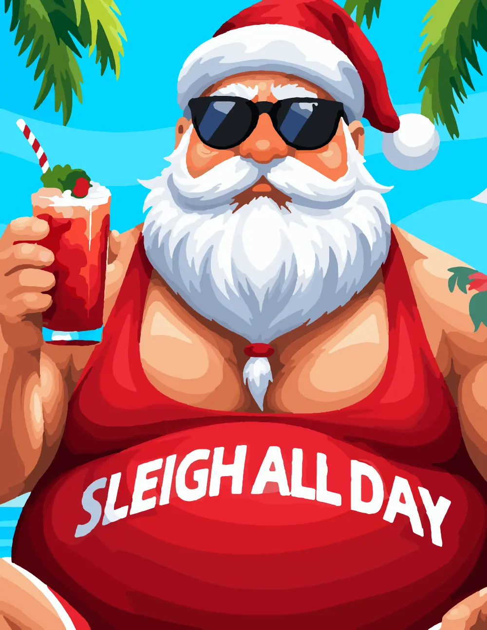 Beach Santa with Cocktail Full-Color Version