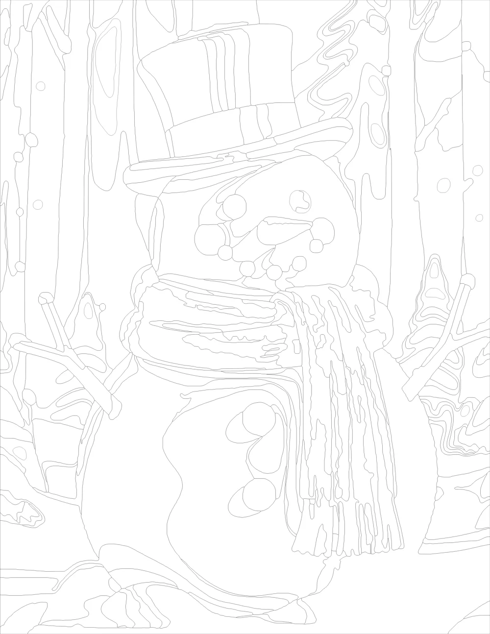 Classic Snowman with Red Top Hat Outline Version
