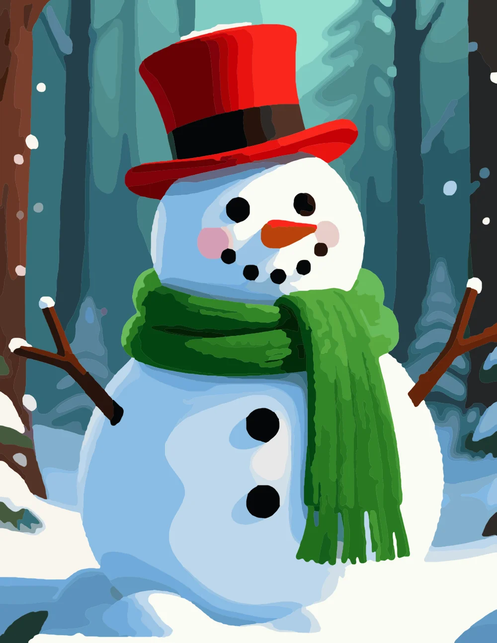 Classic Snowman with Red Top Hat Full-Color Version