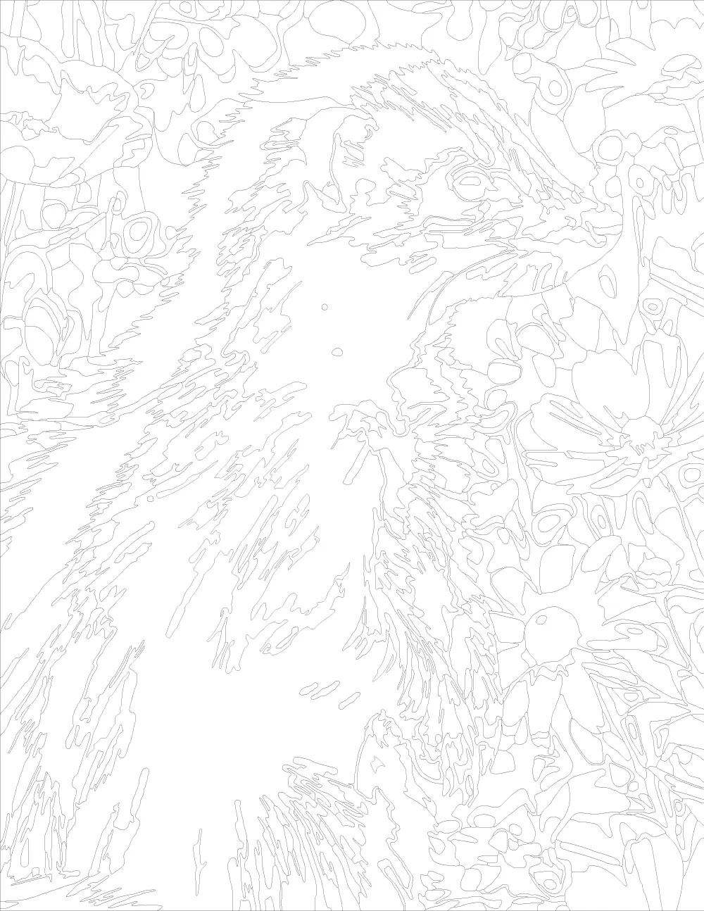 Curious Skunk in a Sunny Wildflower Garden Outline Version