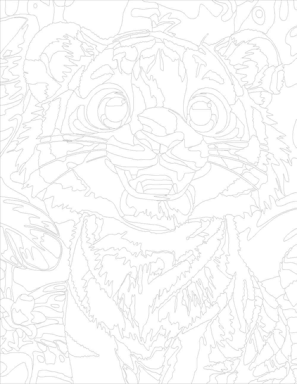 Cute Baby Tiger in the Jungle Outline Version