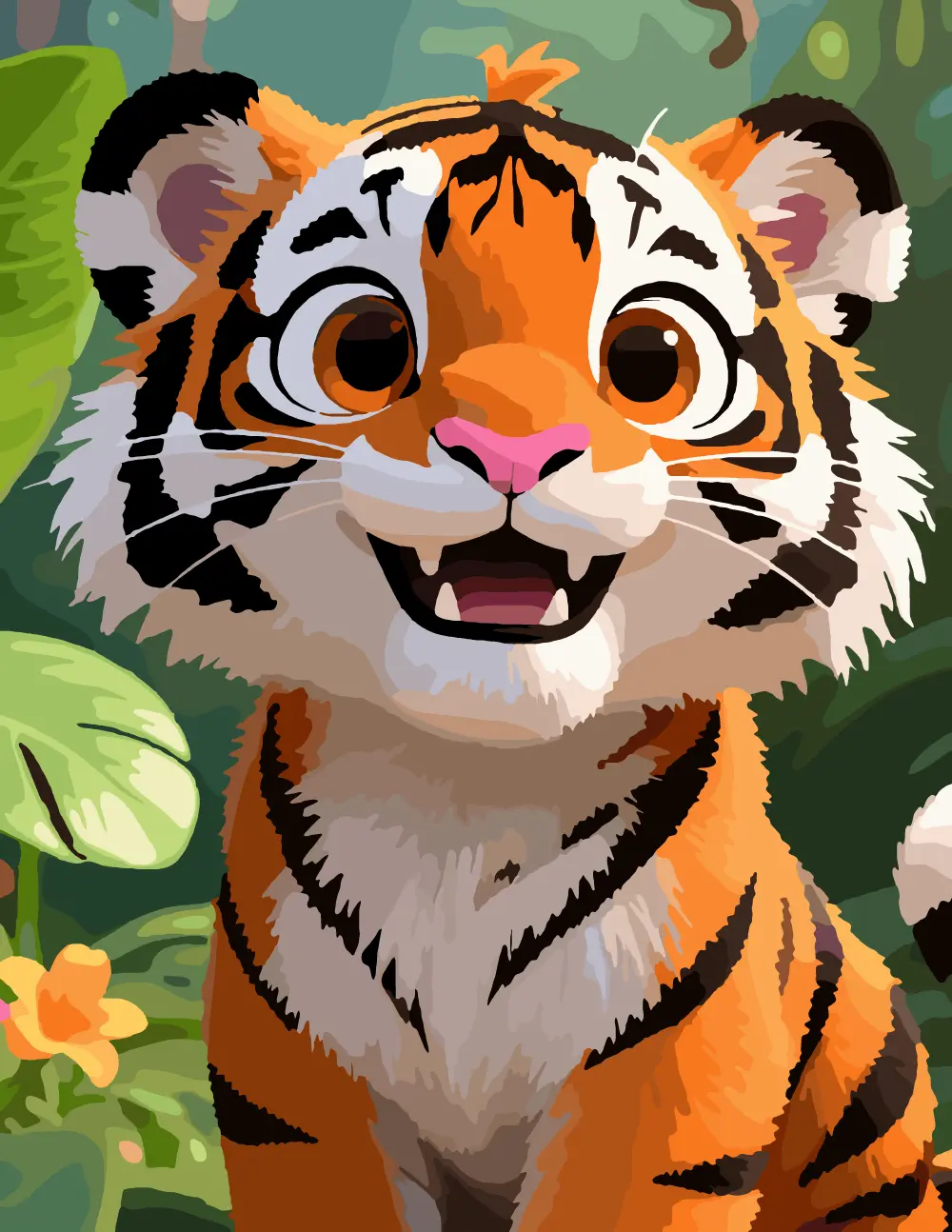 Cute Baby Tiger in the Jungle Full-Color Version