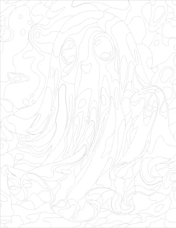 Cute Floating Ghost with Big Eyes outline version