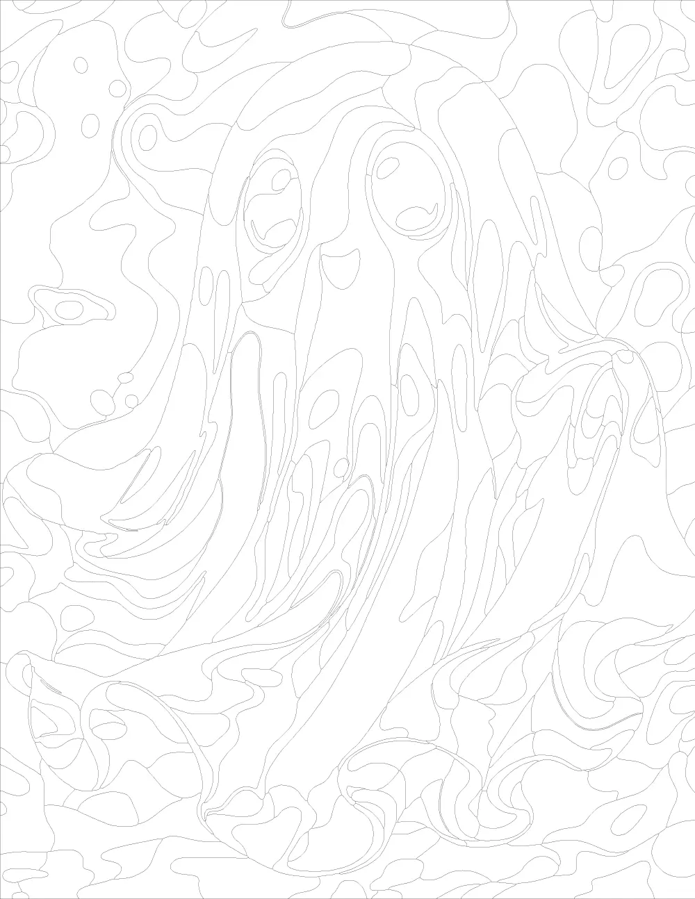 Cute Floating Ghost with Big Eyes Outline Version