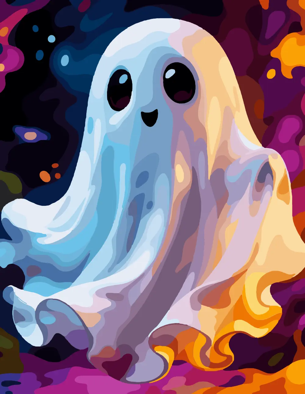 Cute Floating Ghost with Big Eyes Full-Color Version