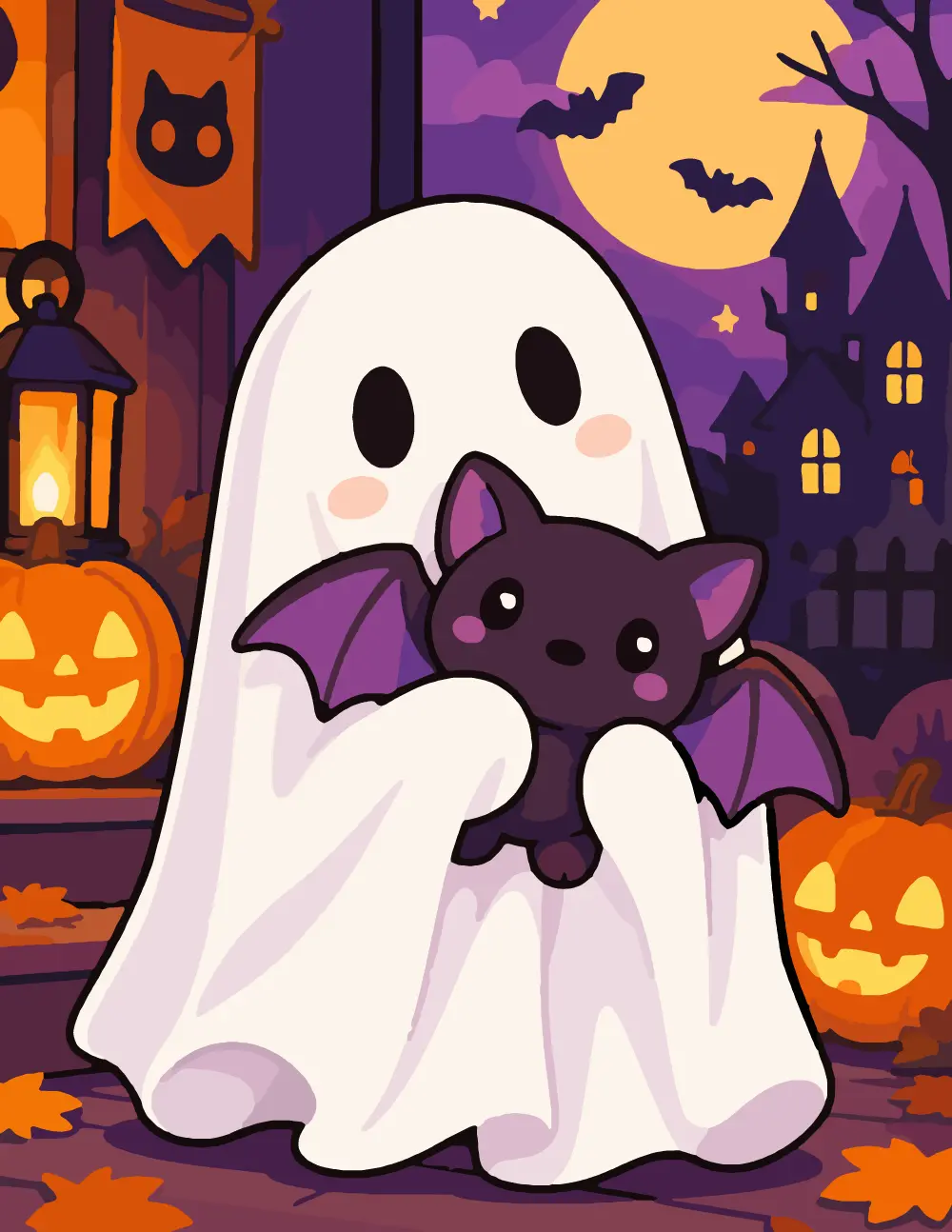 Cute Sheet Ghost Holding a Bat front