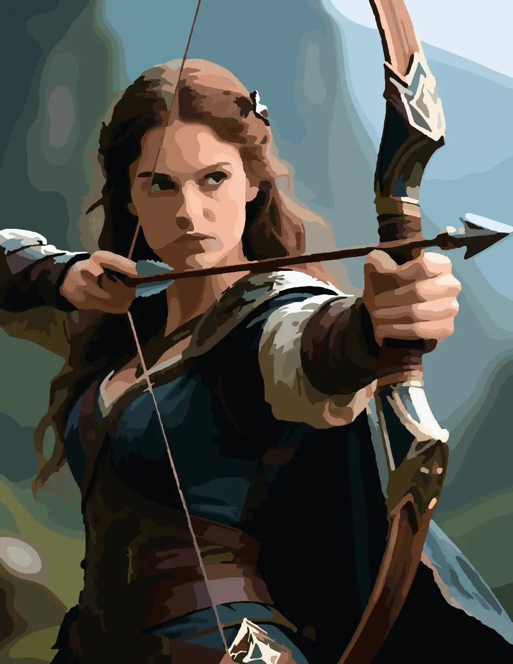 Fantasy Archer Drawing a Bow Full-Color Version
