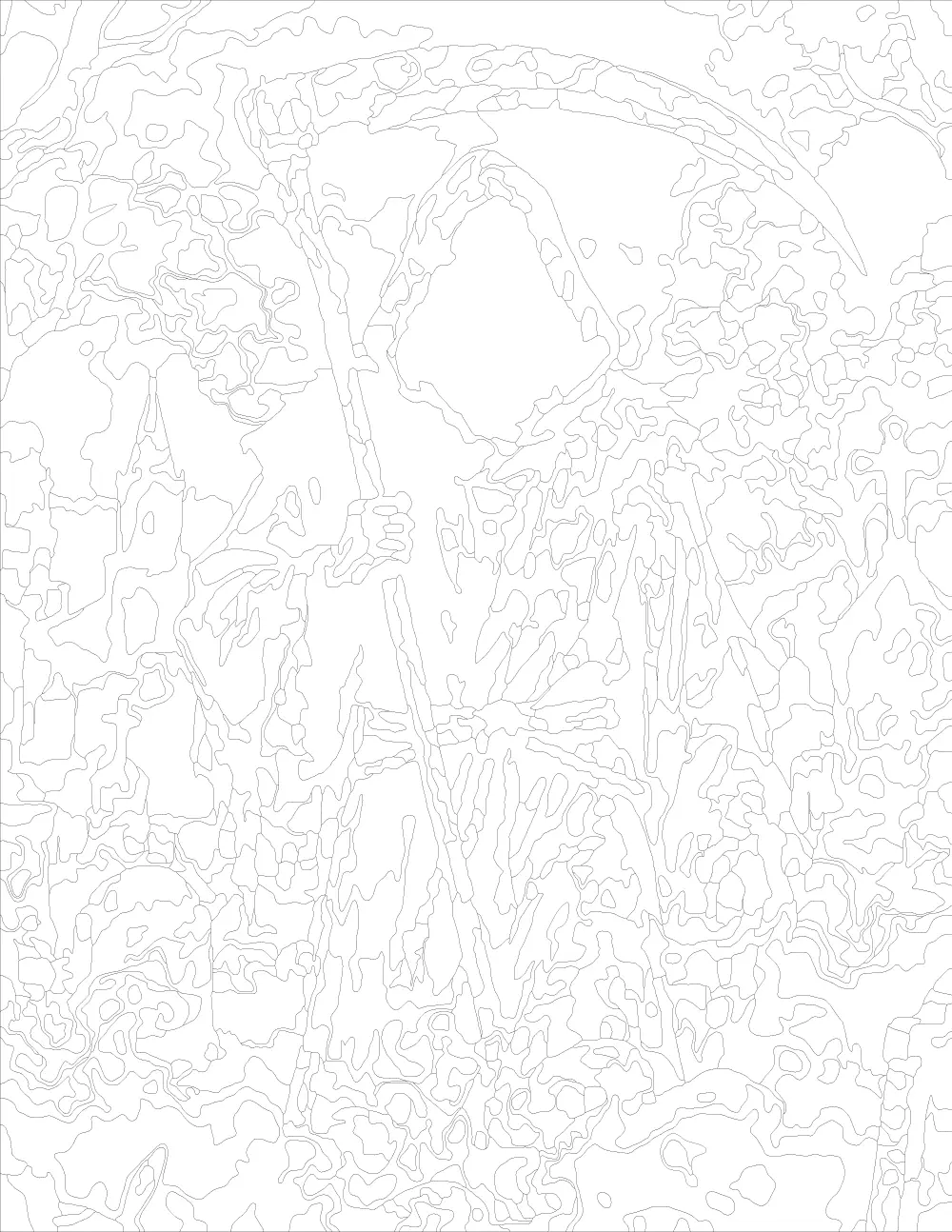 Grim Reaper in a Haunted Cemetery Outline Version