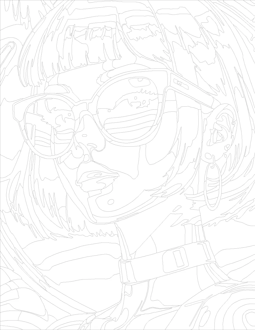 Neon Portrait of a Girl in Sunglasses Outline Version