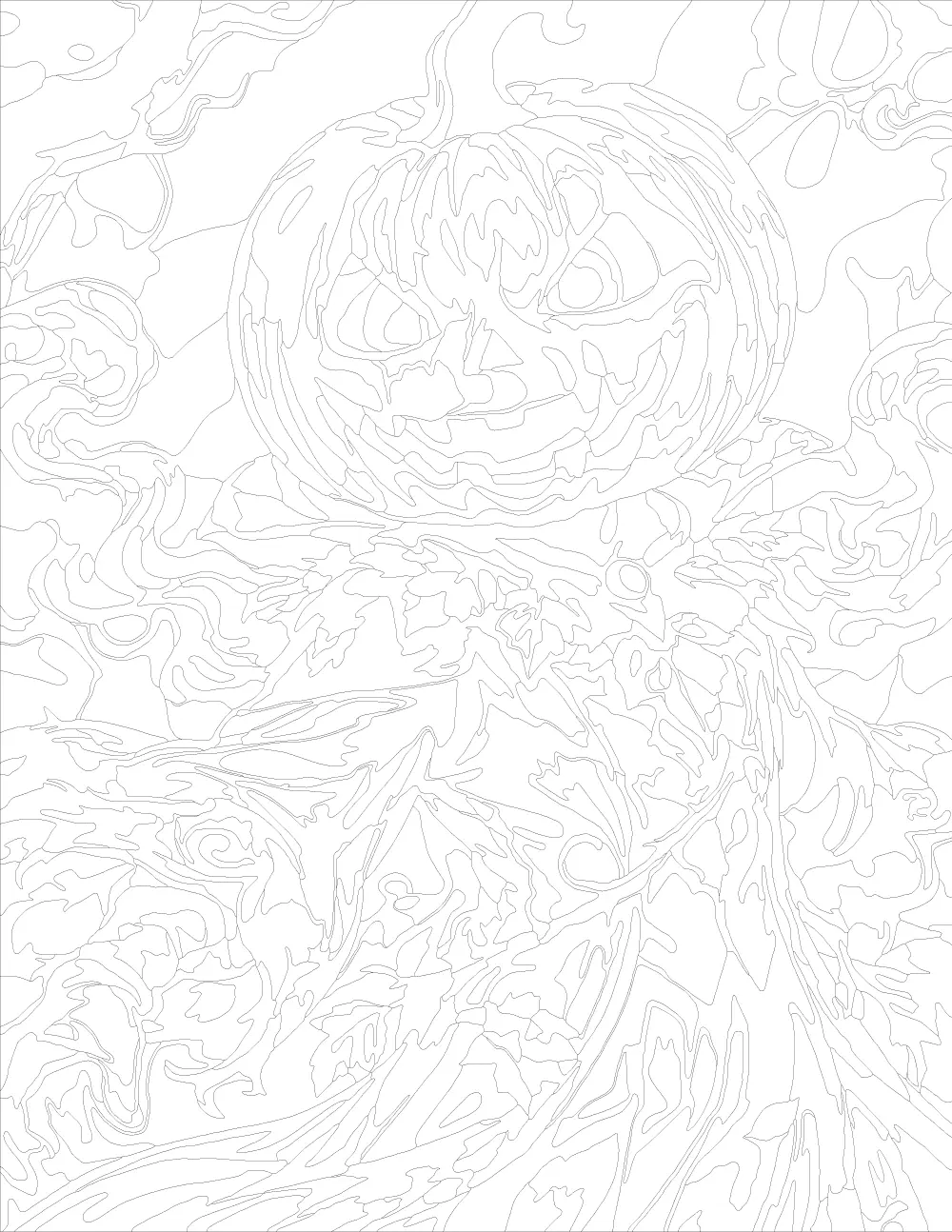 Pumpkin Character Rising from a Halloween Mist Outline Version