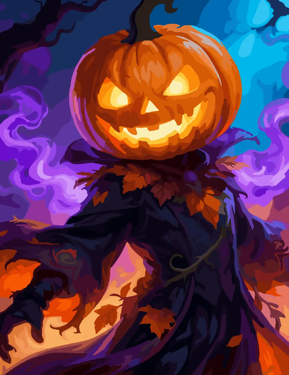 Pumpkin Character Rising from a Halloween Mist Full-Color Version