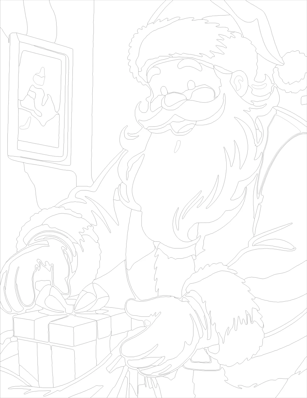 Santa Delivering a Christmas Present Outline Version