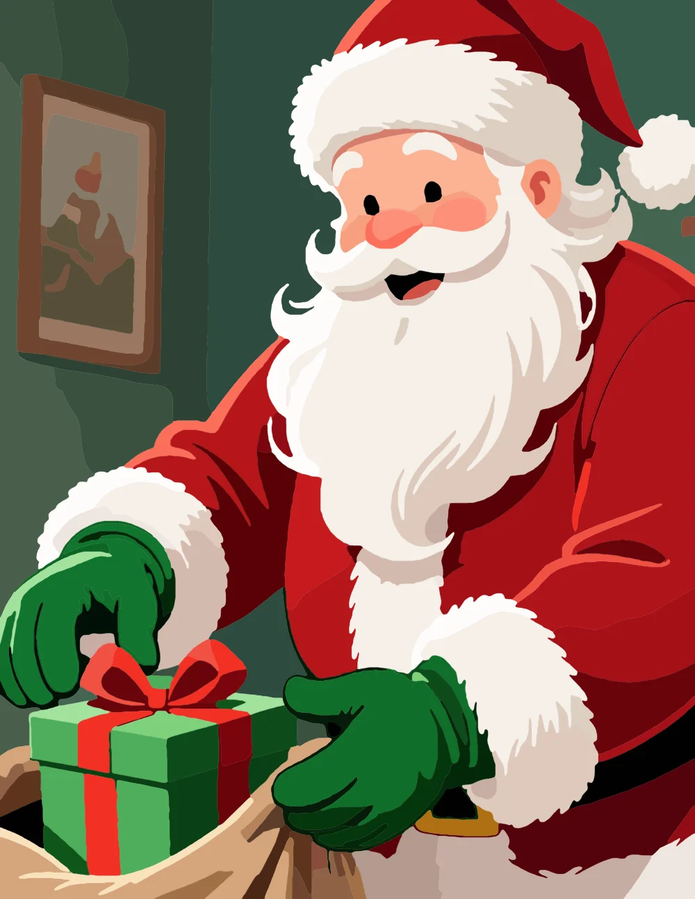 Santa Delivering a Christmas Present Full-Color Version