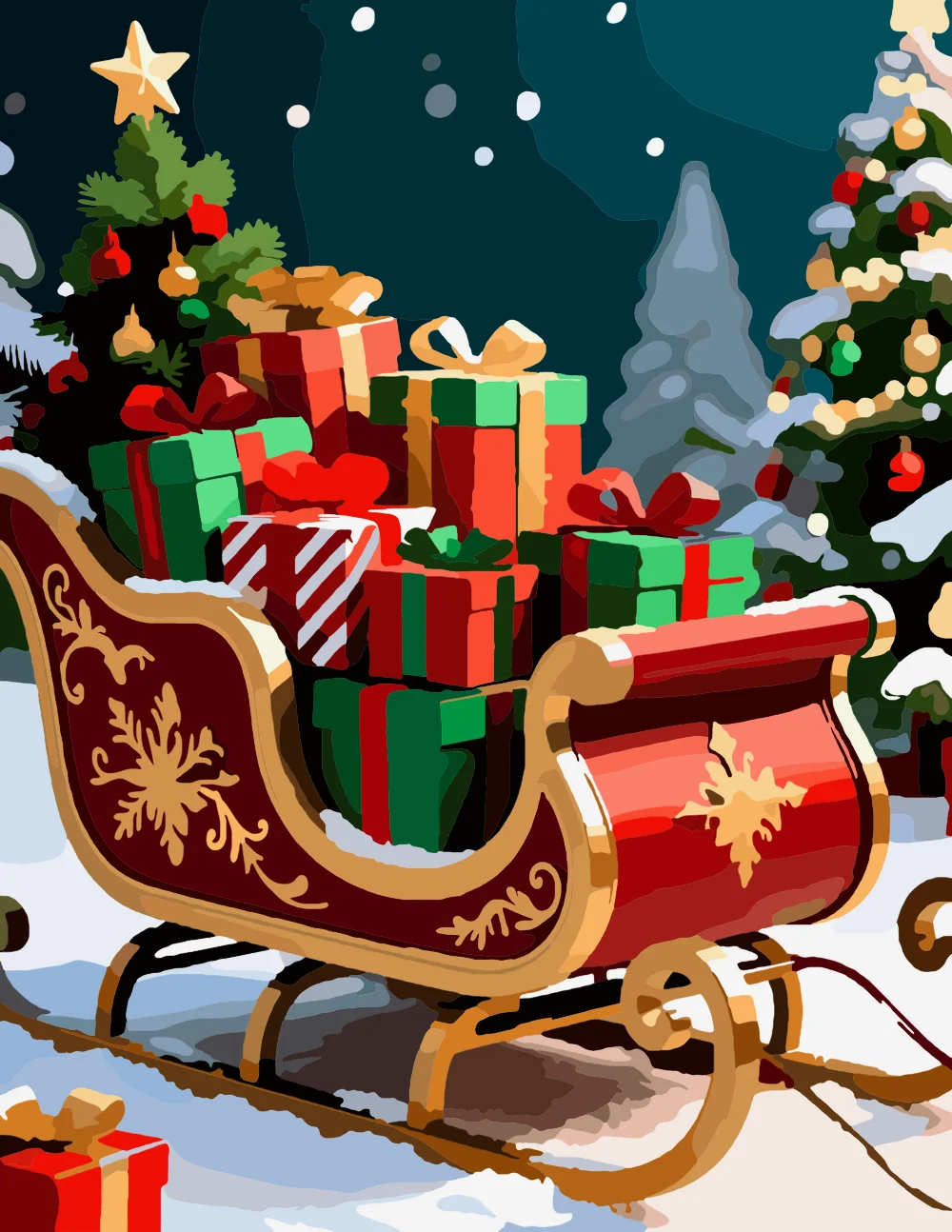 Santa's Sleigh Loaded with Christmas Presents Full-Color Version