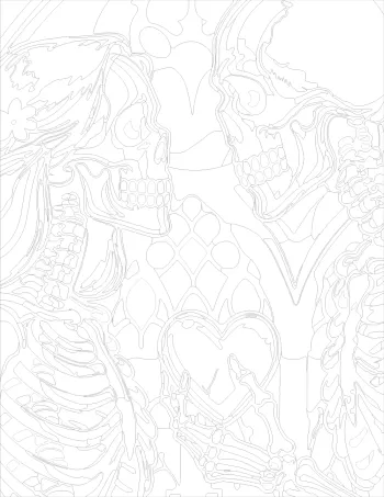 Skeleton Lover Gives His Heart outline version