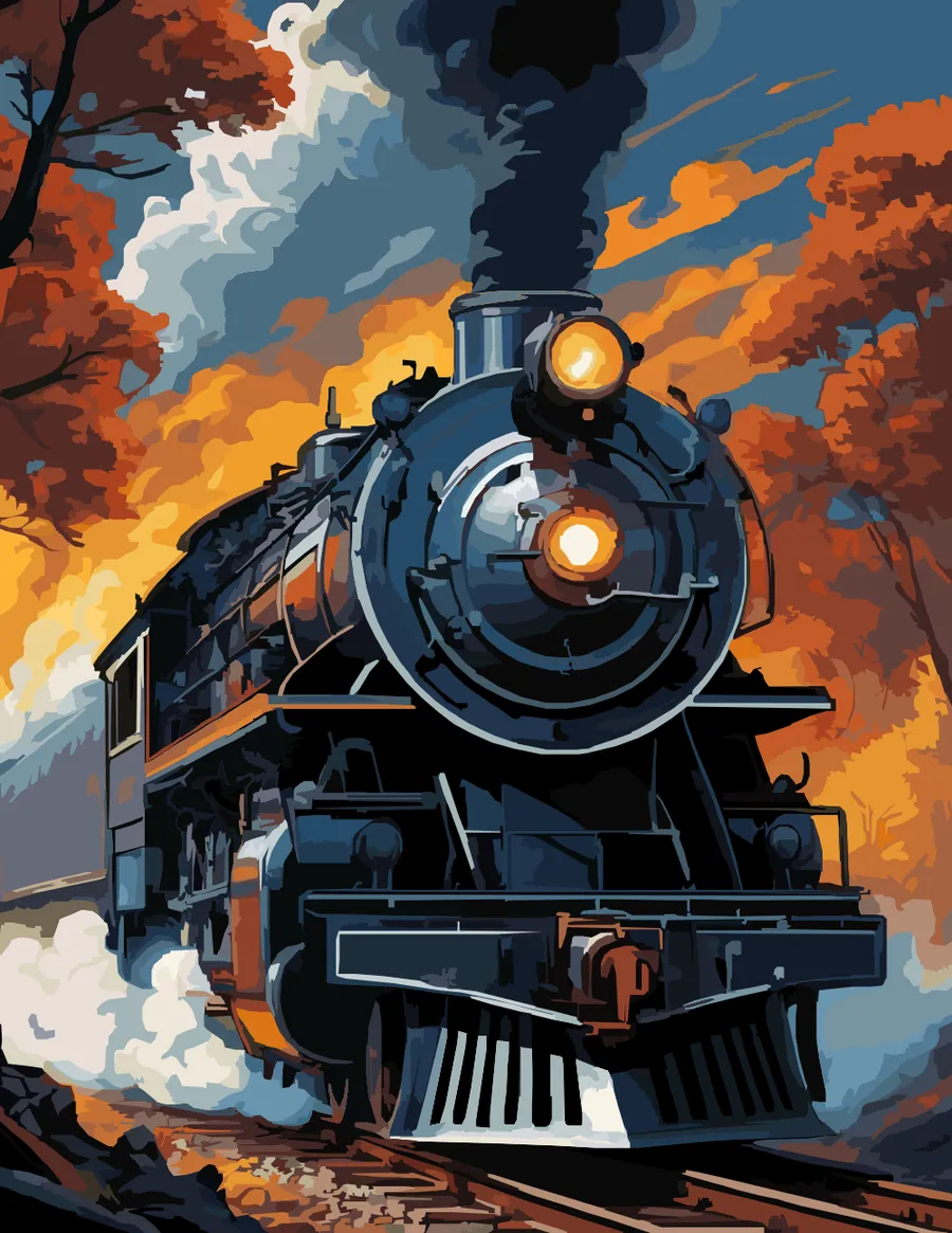 Steam Locomotive with Autumn Trees Color by Number