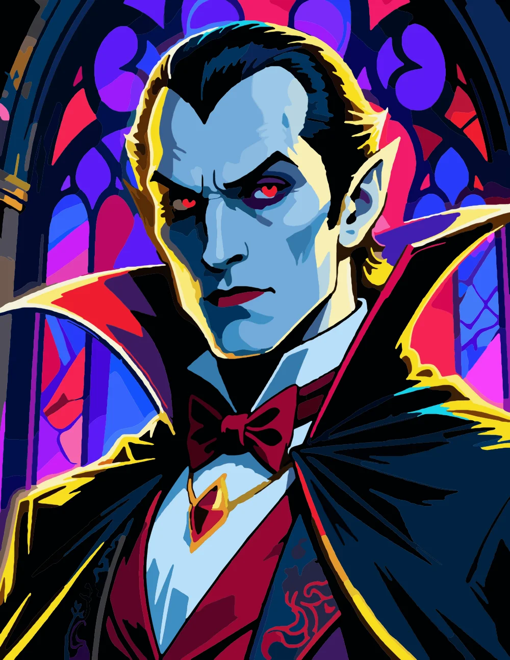 Vampire Against Gothic Stained Glass Full-Color Version