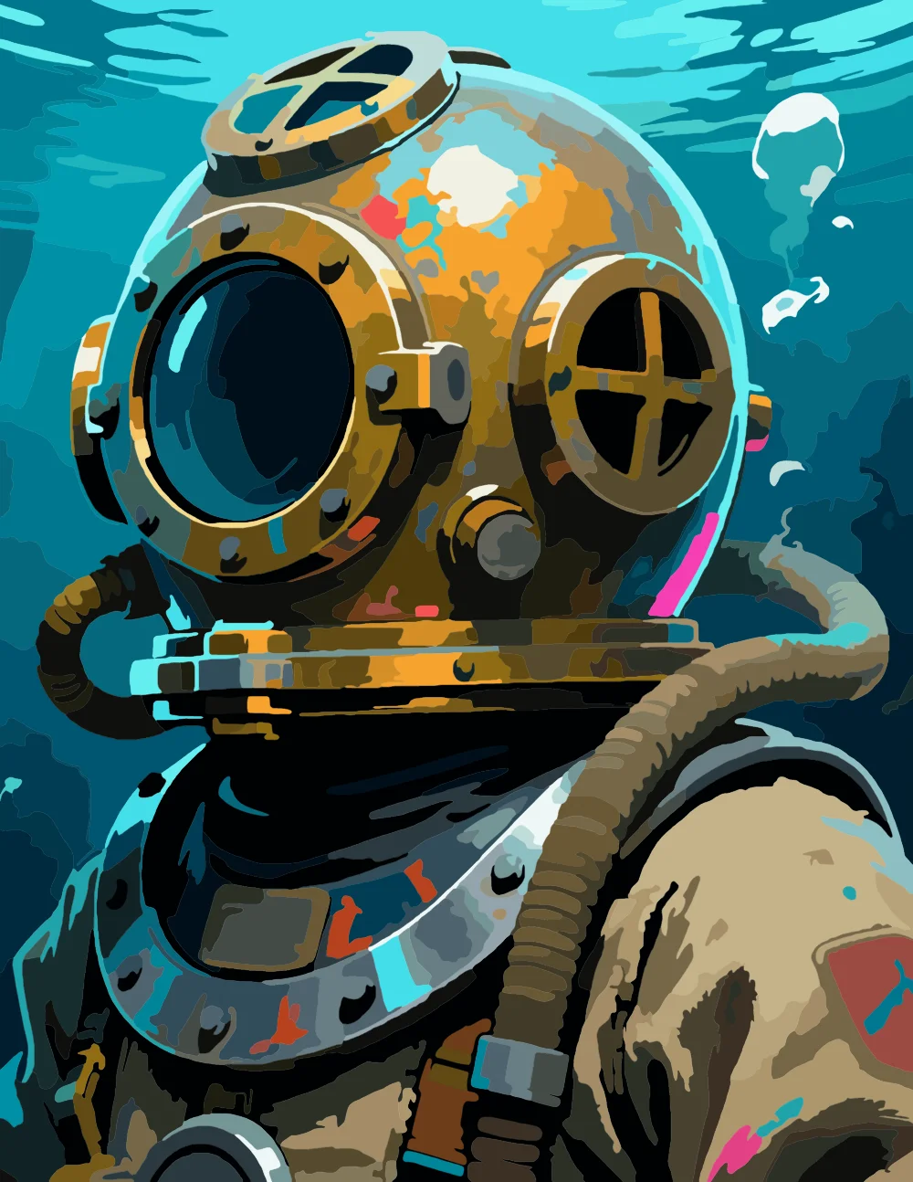 Vintage Deep Sea Diver Full-Color Version