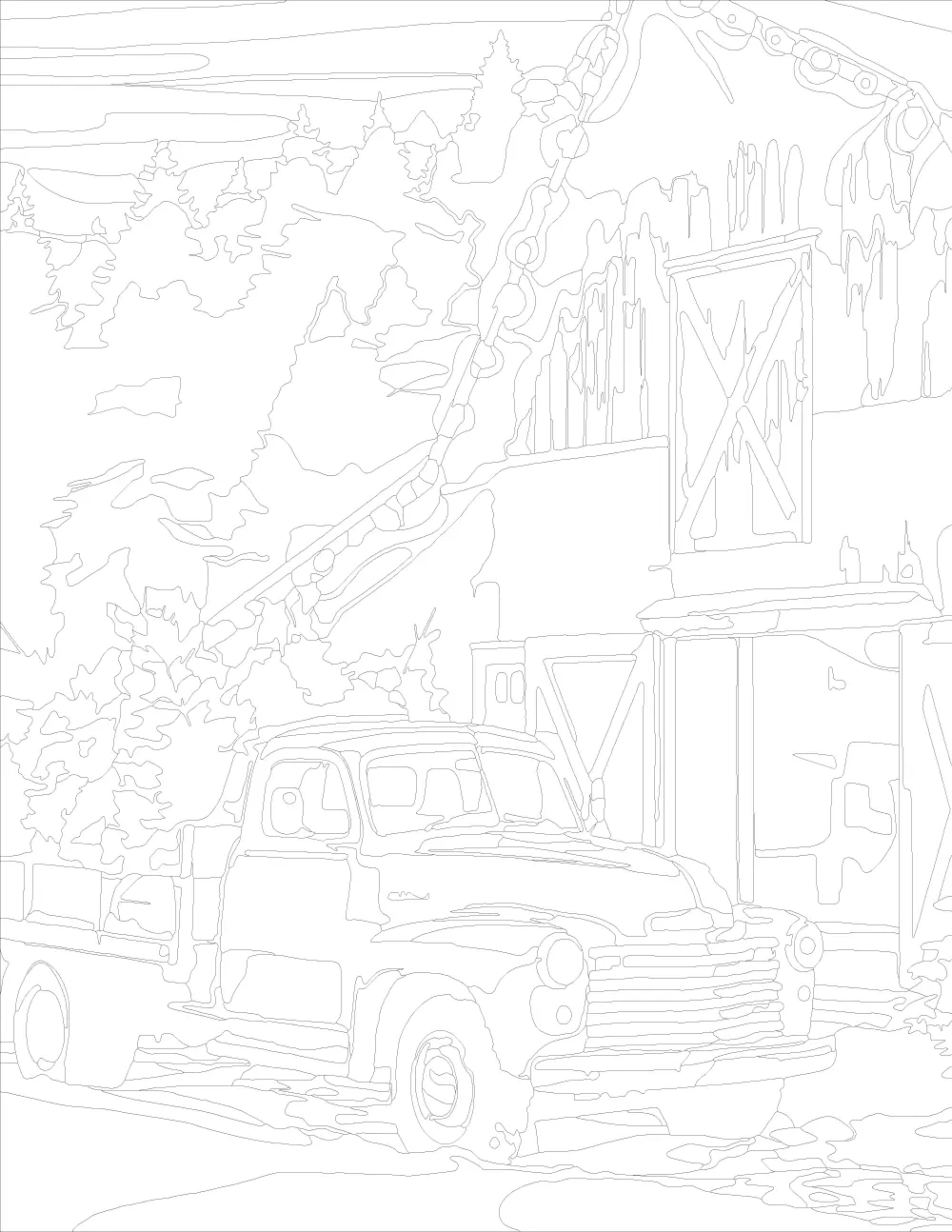 Vintage Red Truck at a Christmas Barn back